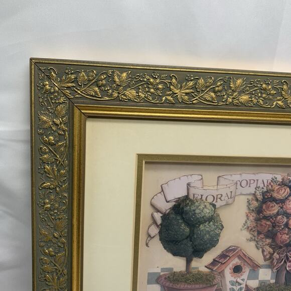 Gloria Eriksen Floral Topiary Art Dimensional Framed 3D Vintage 1997 - Picture 3 of 15